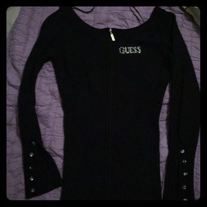 GUESS, size M, black zipper up, low neck